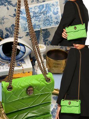 🆕 KURT GEIGER LONDON 🧿 NWOT Leather Mini Kensington Bag, Neon Green